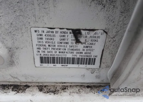 2007 Acura Tsx z USA, uszkodzony, nr VIN JH4CL96857C012772